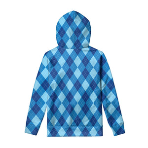 Blue Argyle Pattern Print Pullover Hoodie