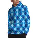 Blue Argyle Pattern Print Pullover Hoodie