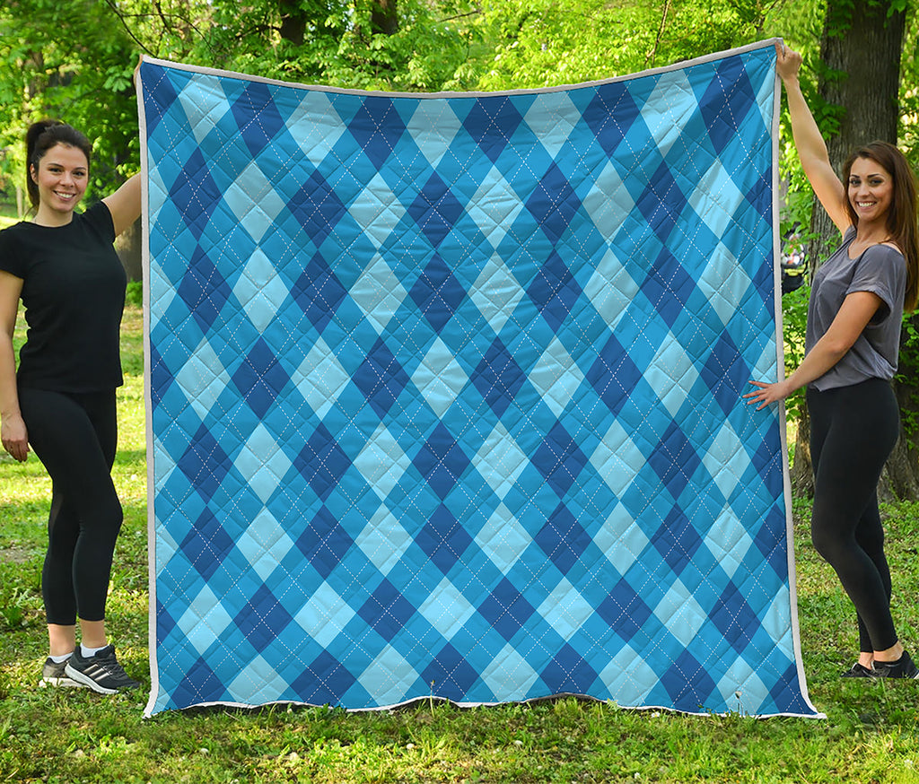 Blue Argyle Pattern Print Quilt