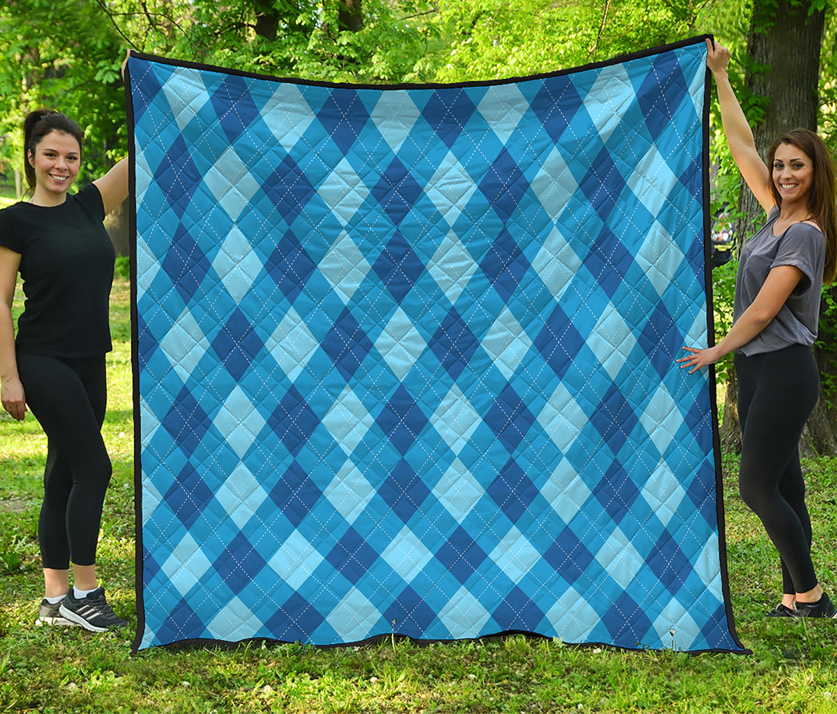 Blue Argyle Pattern Print Quilt