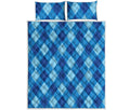 Blue Argyle Pattern Print Quilt Bed Set