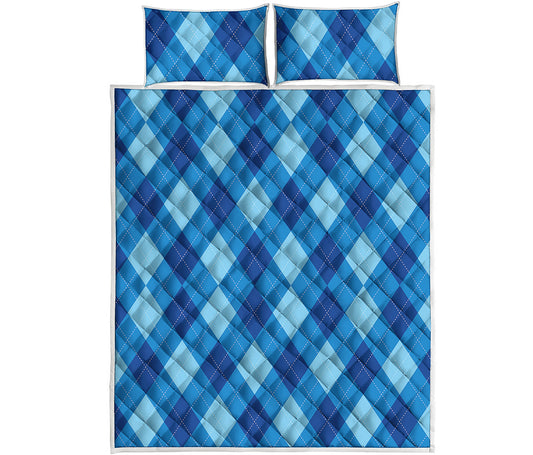 Blue Argyle Pattern Print Quilt Bed Set