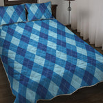 Blue Argyle Pattern Print Quilt Bed Set