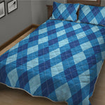 Blue Argyle Pattern Print Quilt Bed Set
