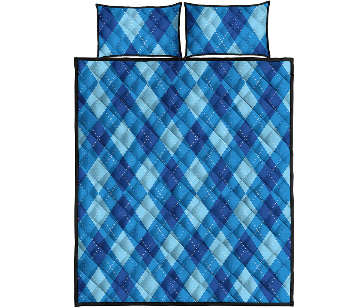 Blue Argyle Pattern Print Quilt Bed Set
