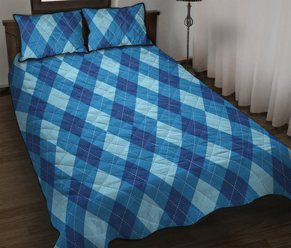 Blue Argyle Pattern Print Quilt Bed Set
