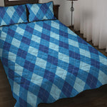 Blue Argyle Pattern Print Quilt Bed Set
