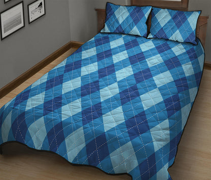 Blue Argyle Pattern Print Quilt Bed Set