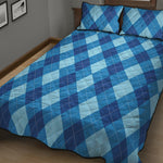 Blue Argyle Pattern Print Quilt Bed Set