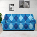 Blue Argyle Pattern Print Sofa Cover