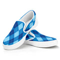 Blue Argyle Pattern Print White Slip On Sneakers