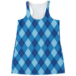 Blue Argyle Pattern Print Women's Racerback Tank Top