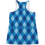 Blue Argyle Pattern Print Women's Racerback Tank Top