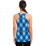 Blue Argyle Pattern Print Women's Racerback Tank Top