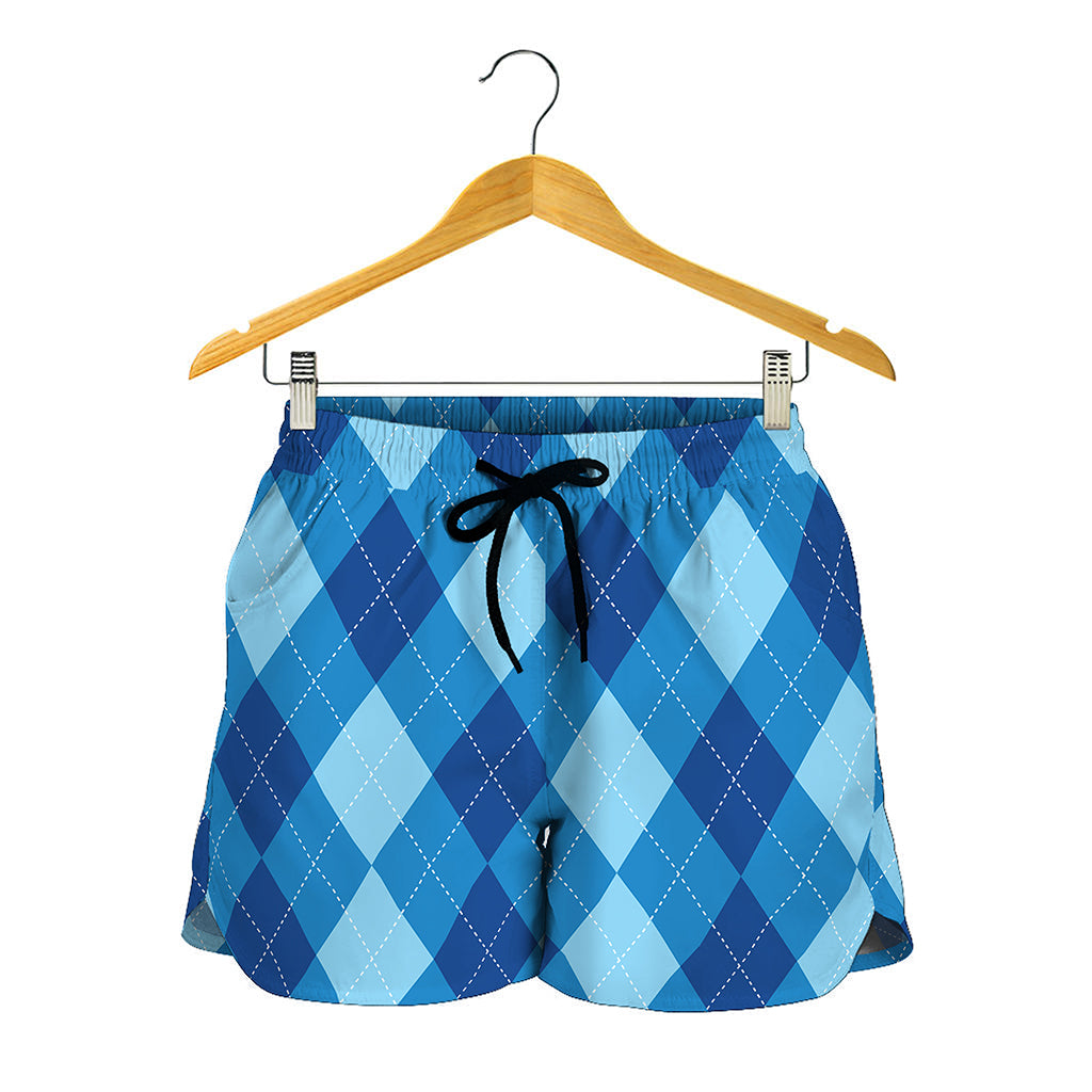 Blue Argyle Pattern Print Women's Shorts