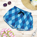 Blue Argyle Pattern Print Women's Shorts