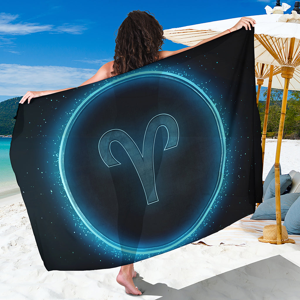 Blue Aries Zodiac Sign Print Beach Sarong Wrap