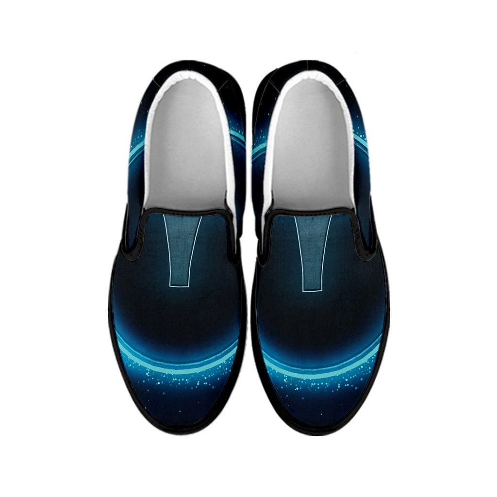 Blue Aries Zodiac Sign Print Black Slip On Shoes