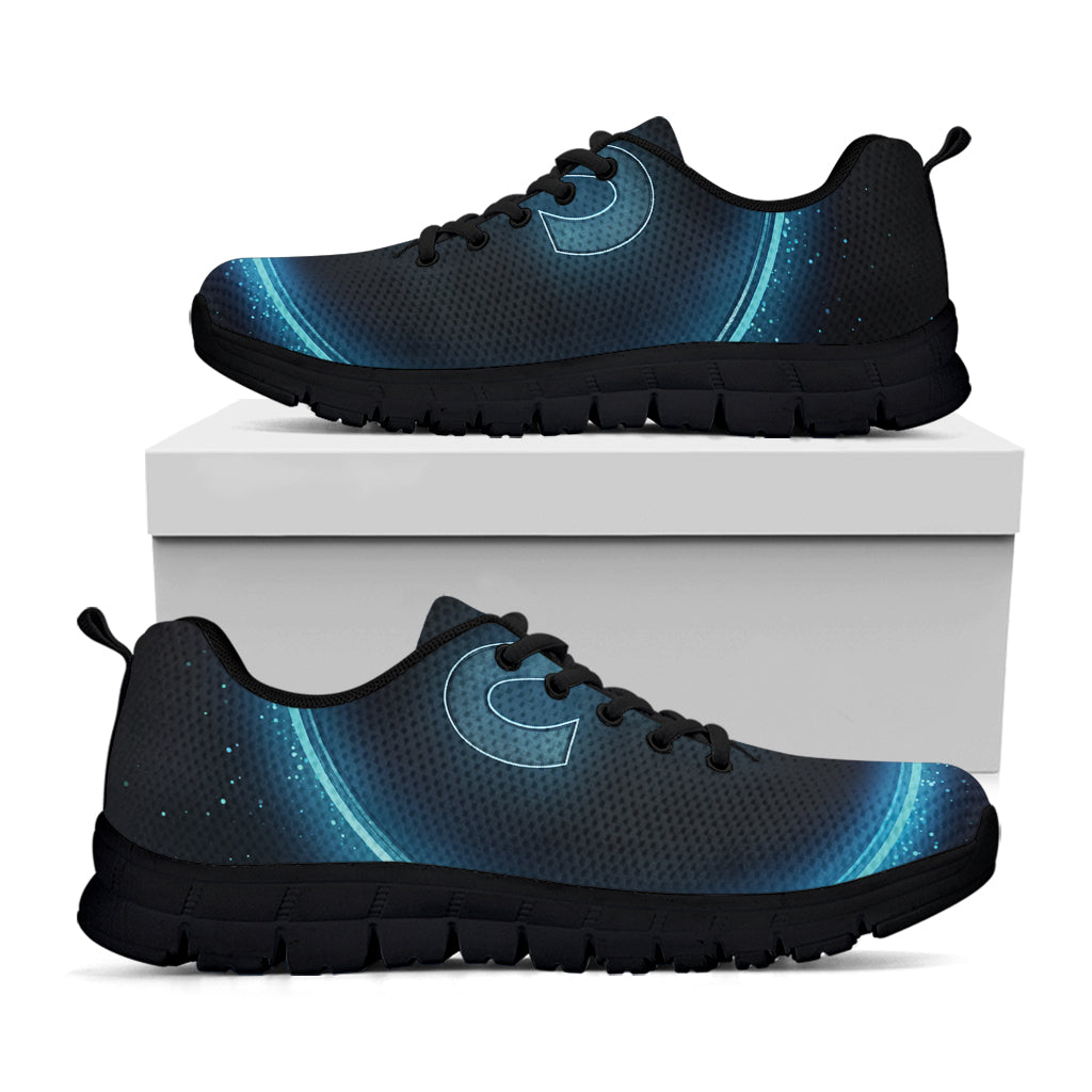 Blue Aries Zodiac Sign Print Black Sneakers