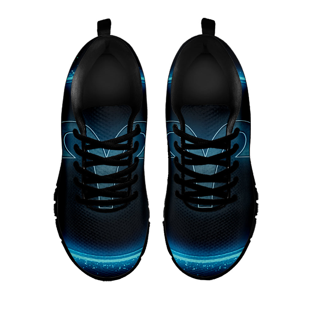 Blue Aries Zodiac Sign Print Black Sneakers