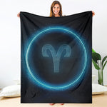 Blue Aries Zodiac Sign Print Blanket