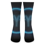 Blue Aries Zodiac Sign Print Crew Socks
