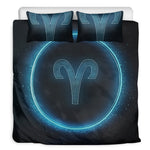 Blue Aries Zodiac Sign Print Duvet Cover Bedding Set