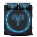 Blue Aries Zodiac Sign Print Duvet Cover Bedding Set