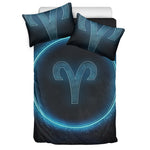Blue Aries Zodiac Sign Print Duvet Cover Bedding Set