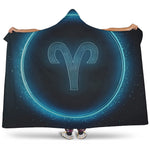 Blue Aries Zodiac Sign Print Hooded Blanket