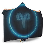 Blue Aries Zodiac Sign Print Hooded Blanket
