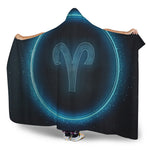 Blue Aries Zodiac Sign Print Hooded Blanket