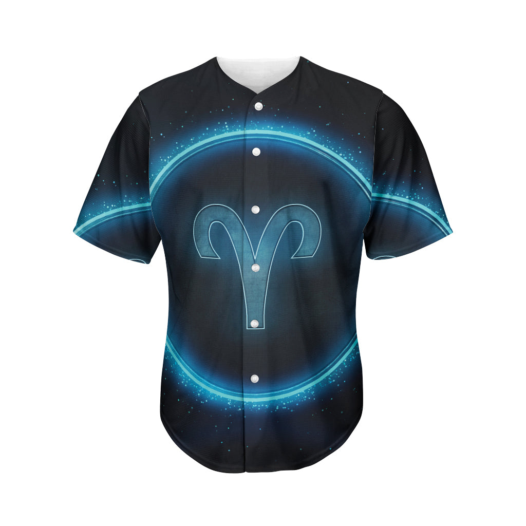 Blue Aries Zodiac Sign Print Men's Baseball Jersey