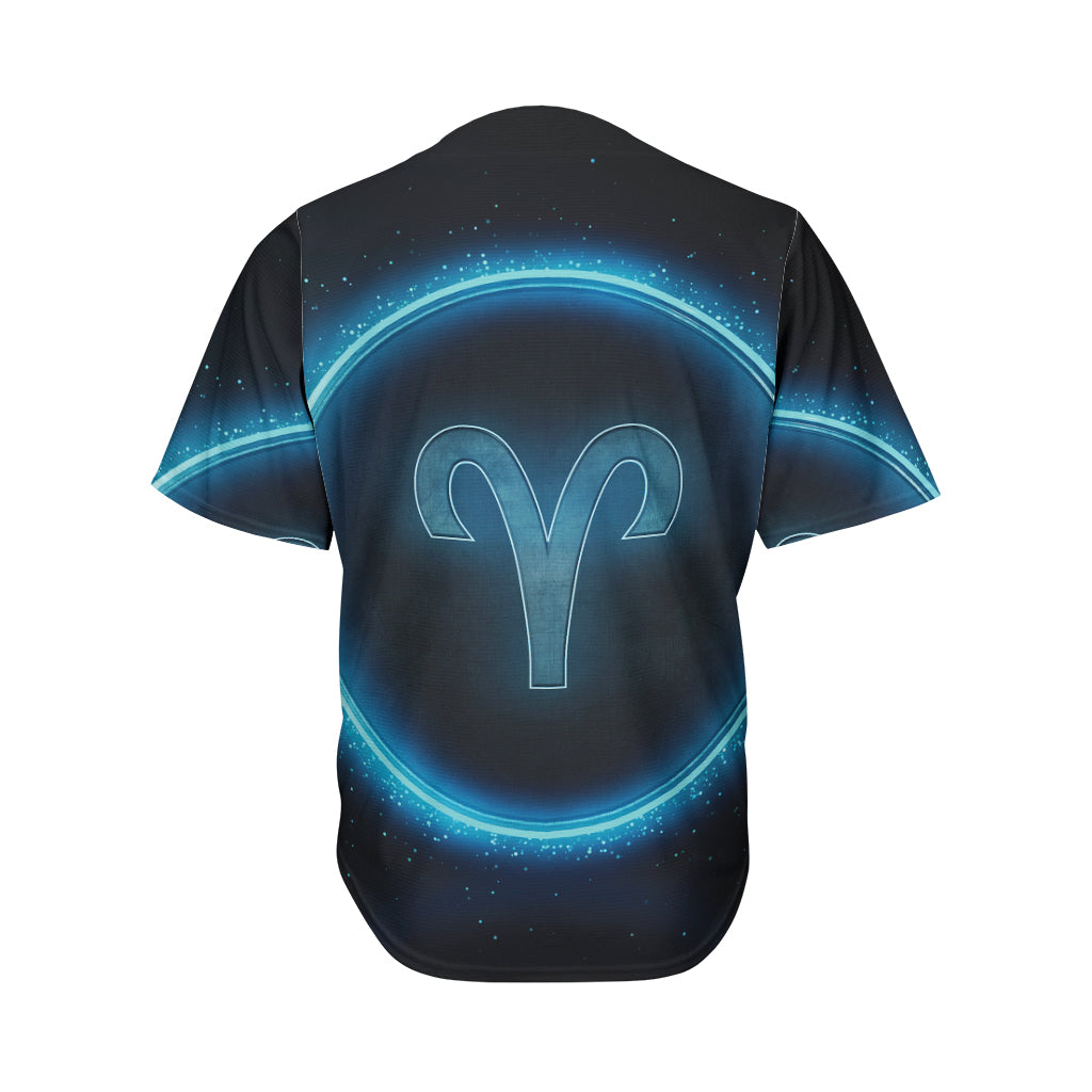 Blue Aries Zodiac Sign Print Men's Baseball Jersey