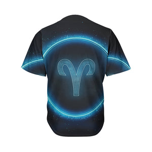 Blue Aries Zodiac Sign Print Men's Baseball Jersey