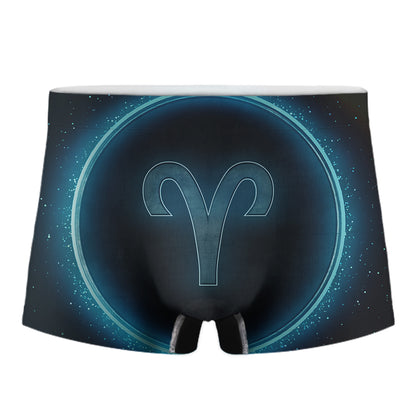 Blue Aries Zodiac Sign Print Men's Boxer Briefs
