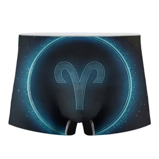 Blue Aries Zodiac Sign Print Men's Boxer Briefs