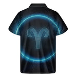 Blue Aries Zodiac Sign Print Men's Short Sleeve Shirt