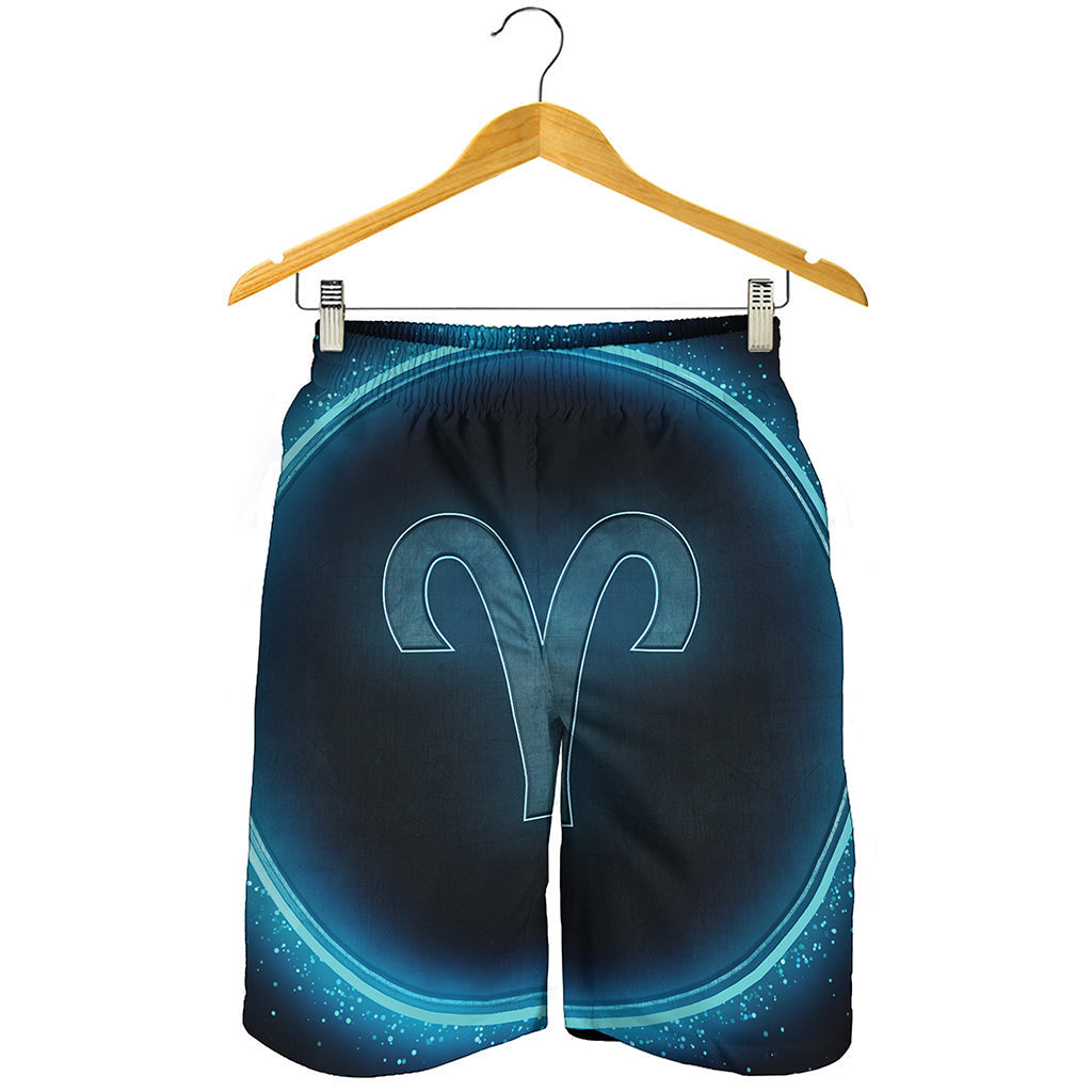 Blue Aries Zodiac Sign Print Men's Shorts