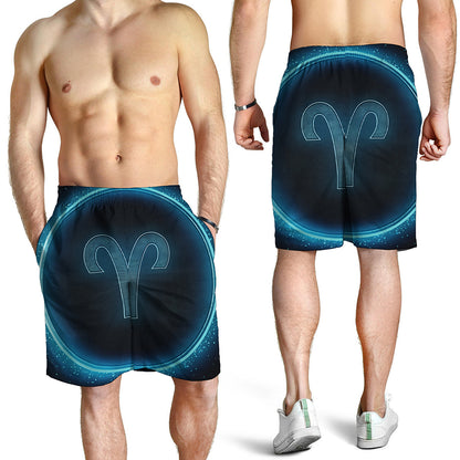 Blue Aries Zodiac Sign Print Men's Shorts