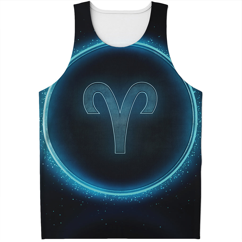 Blue Aries Zodiac Sign Print Men's Tank Top