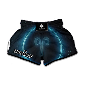 Blue Aries Zodiac Sign Print Muay Thai Boxing Shorts