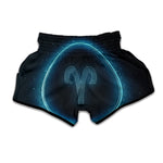 Blue Aries Zodiac Sign Print Muay Thai Boxing Shorts