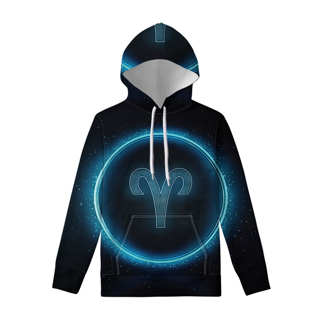 Blue Aries Zodiac Sign Print Pullover Hoodie