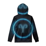 Blue Aries Zodiac Sign Print Pullover Hoodie