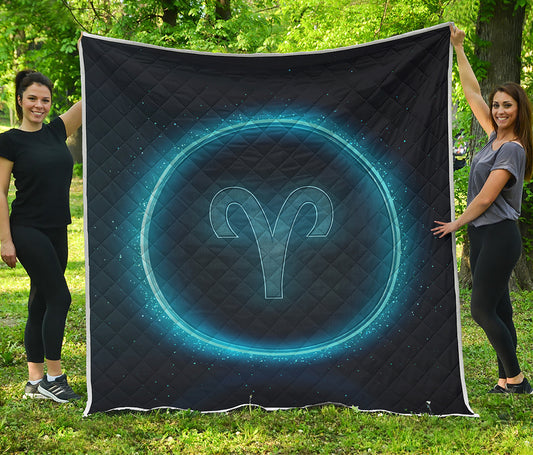 Blue Aries Zodiac Sign Print Quilt