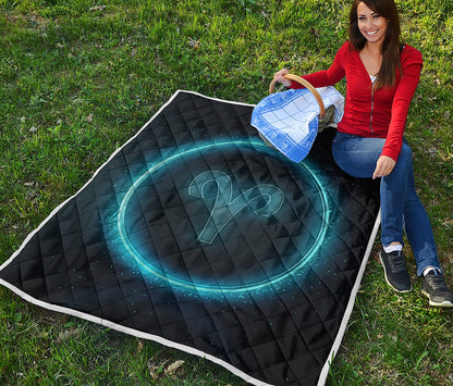 Blue Aries Zodiac Sign Print Quilt