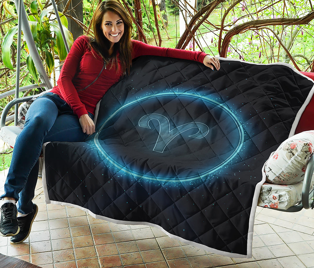 Blue Aries Zodiac Sign Print Quilt