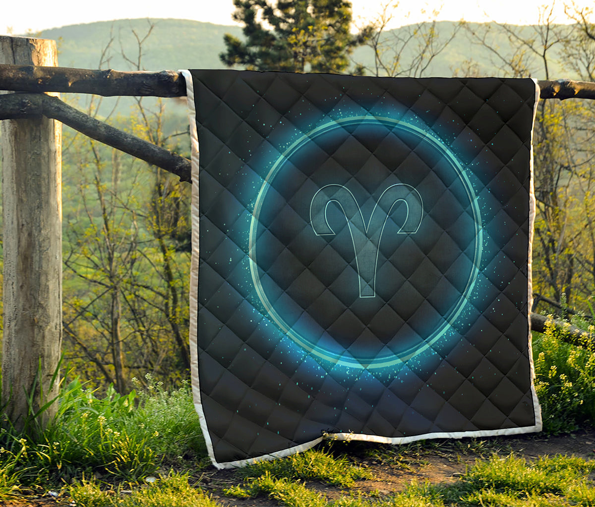 Blue Aries Zodiac Sign Print Quilt