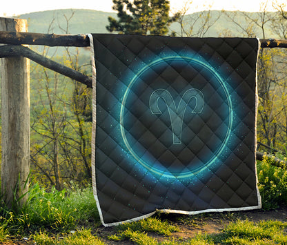 Blue Aries Zodiac Sign Print Quilt